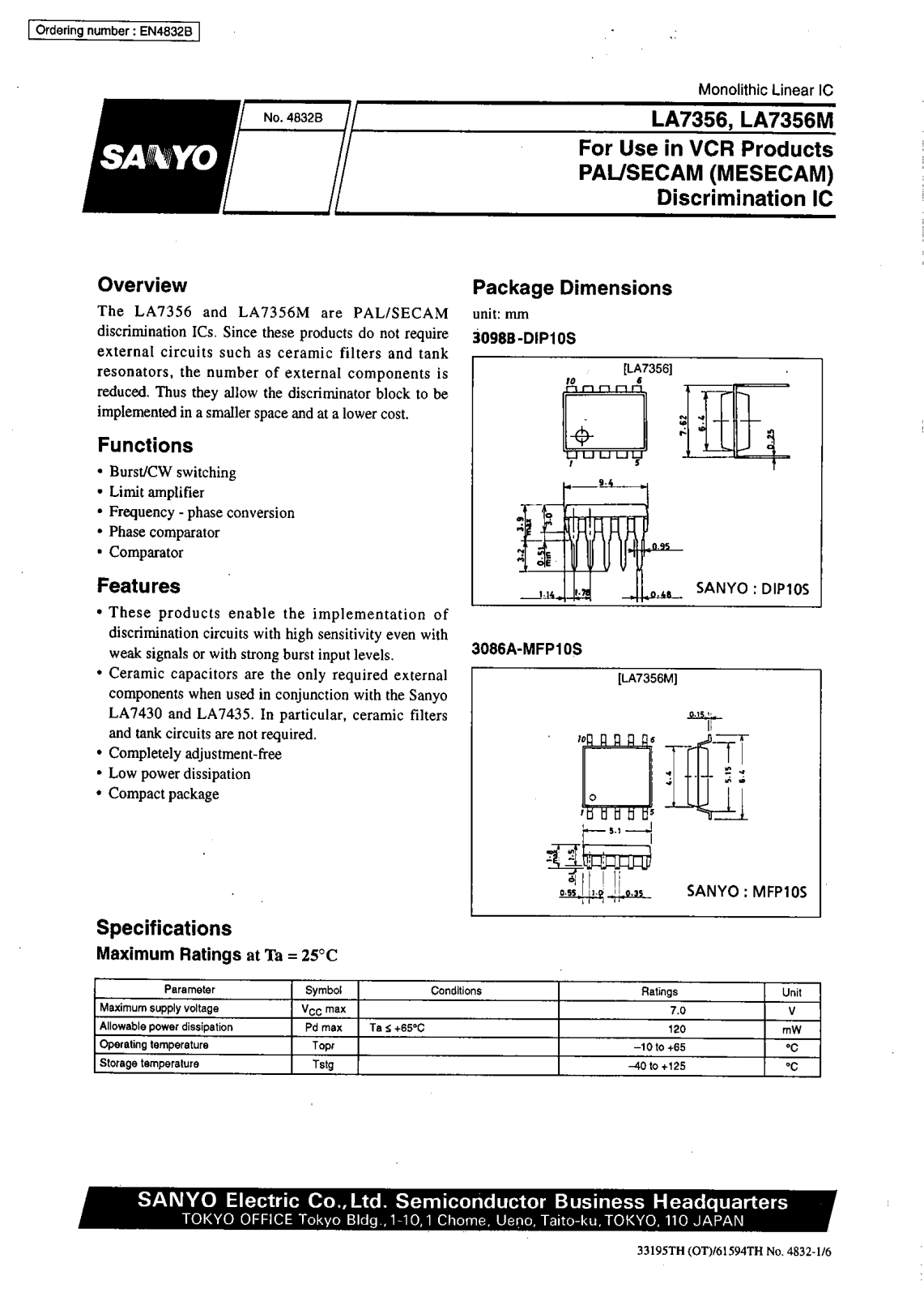 SANYO LA7356, LA7356M Datasheet