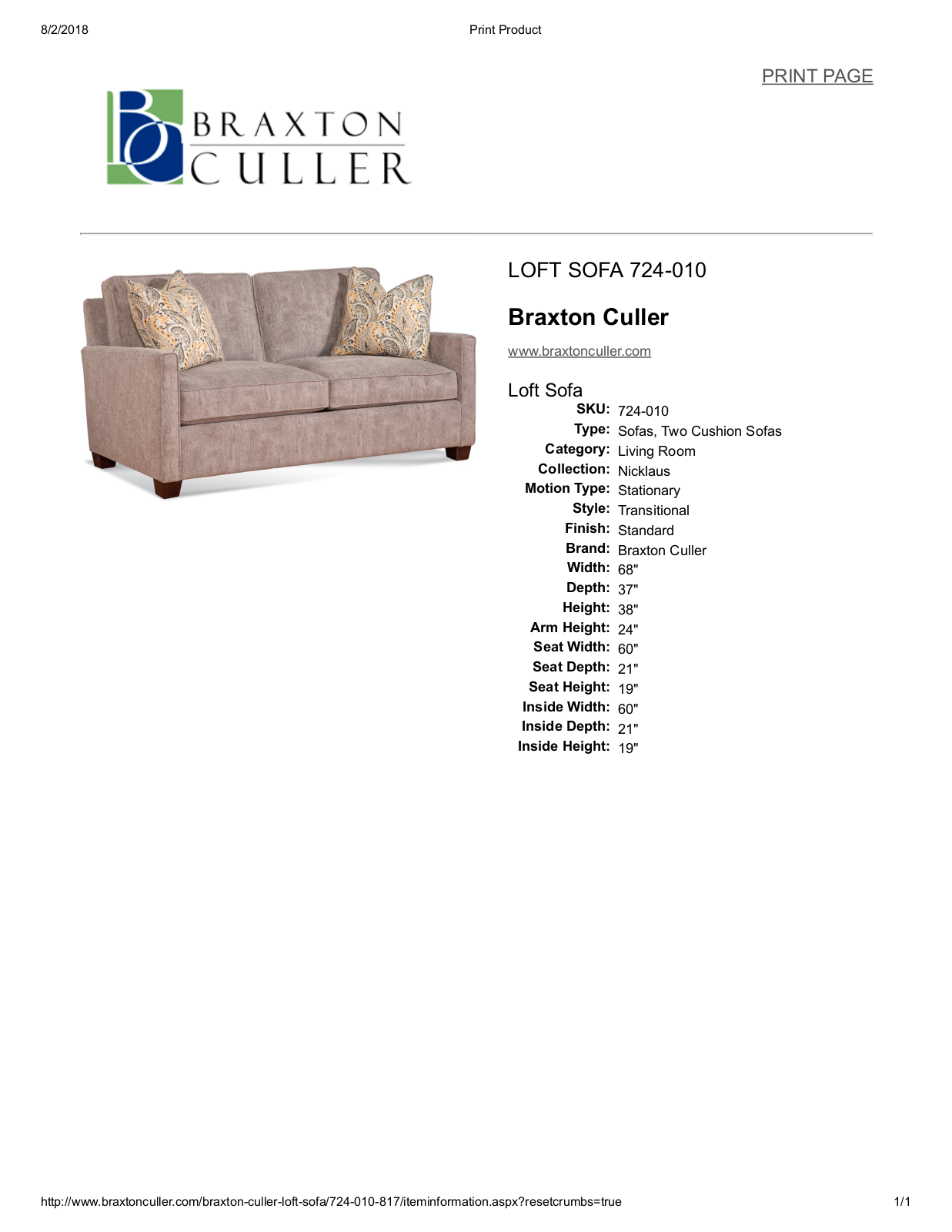 Braxton Culler BXCL1485 Specifications - ManualMachine.com