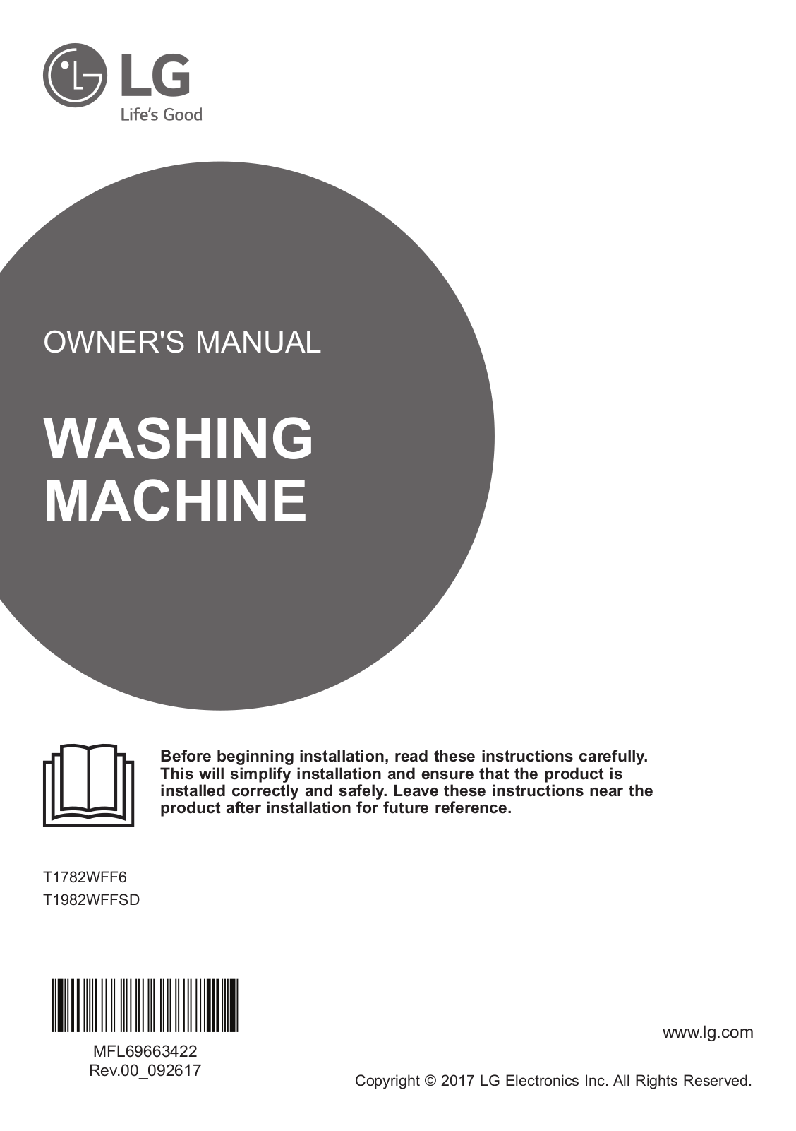 LG T1982WFFSD Owner’s Manual