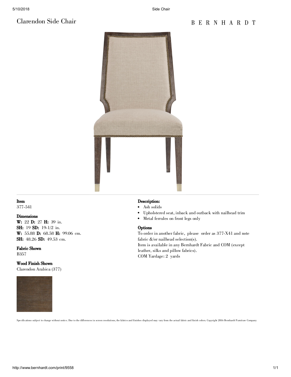 Bernhardt BHT4997 Specifications - ManualMachine.com