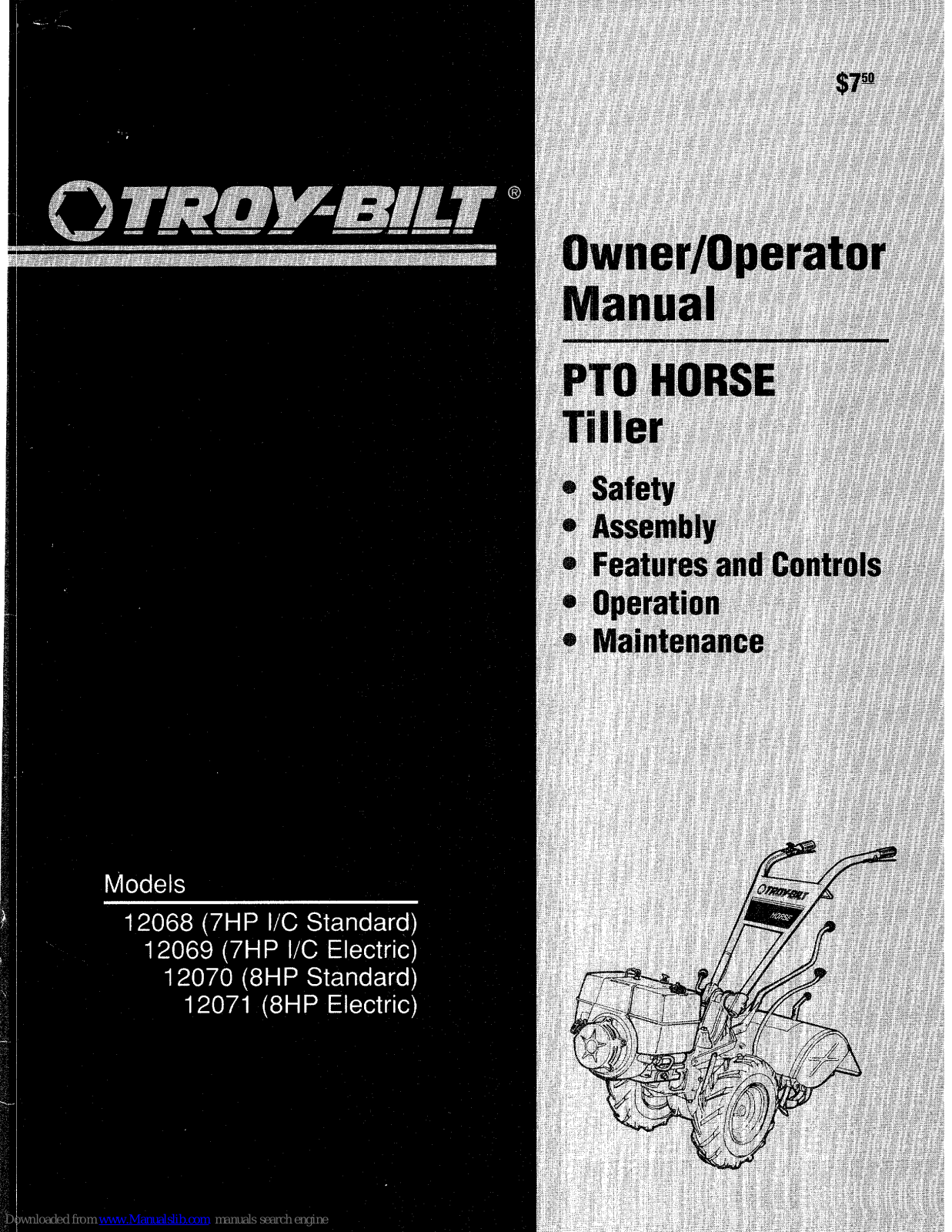 Troy-Bilt 12069-7HP, 12071-8HP, Horse 12068, Horse 12070, Horse 12069 Owner's/operator's Manual