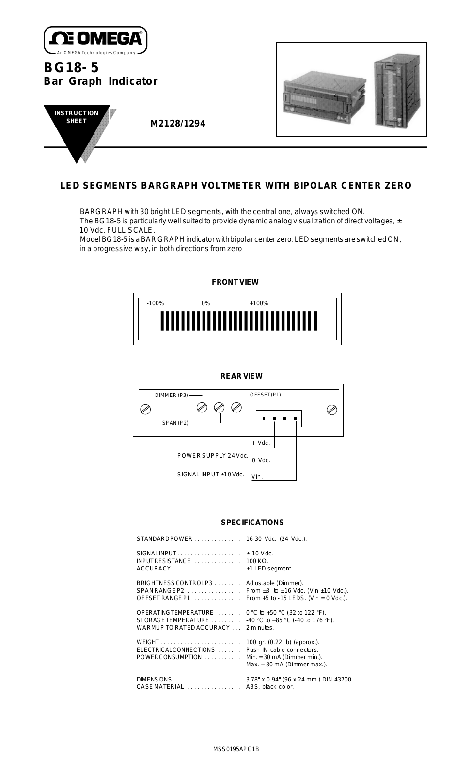 Omega Products BG18-5 Installation  Manual