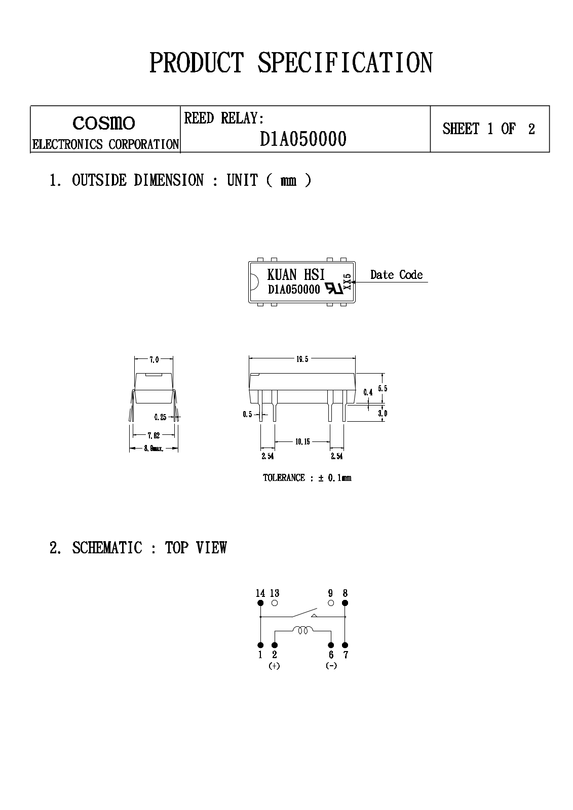 COSMO D1A050000 Datasheet