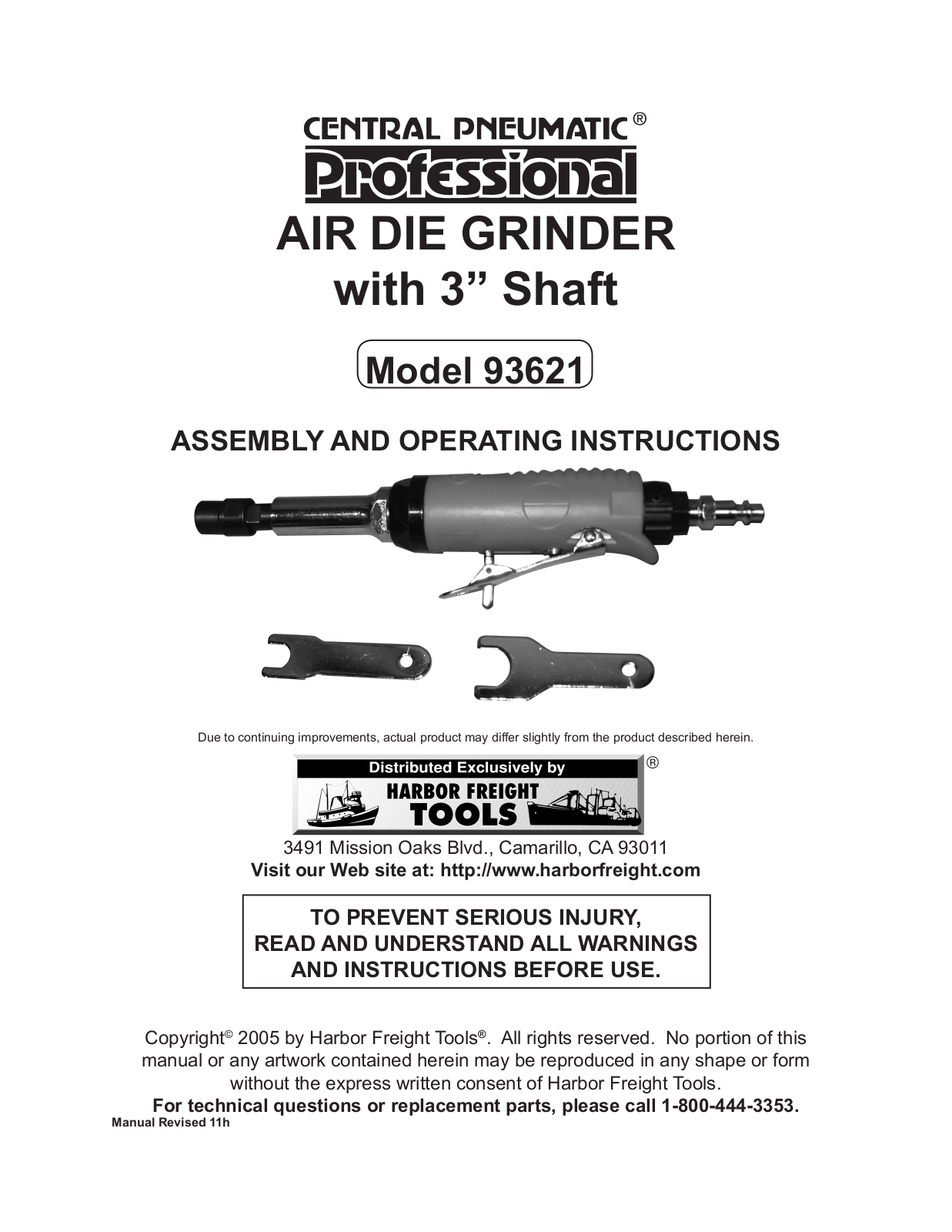 Central Pneumatic Air Compressor 93621 User Manual