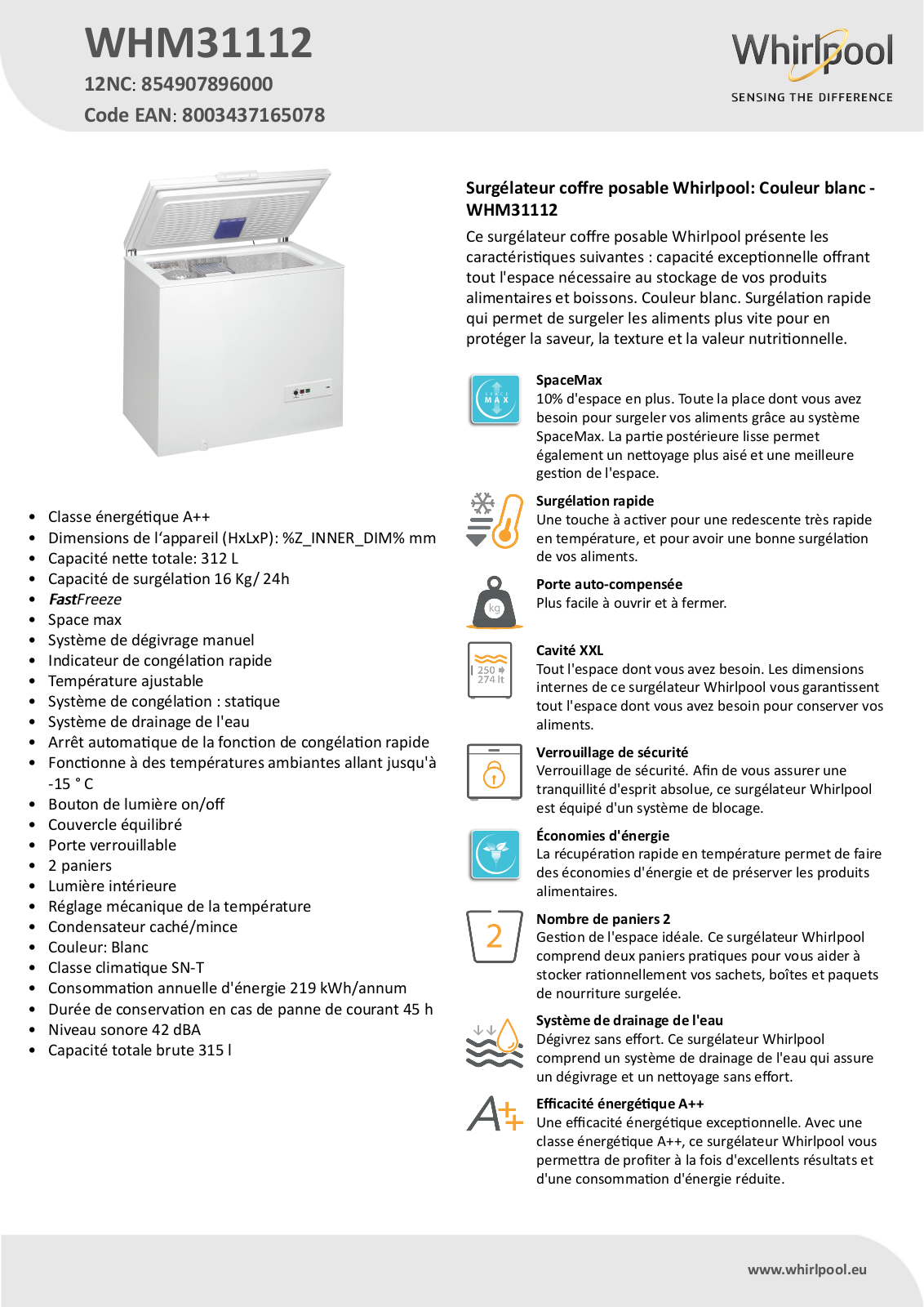 Whirlpool WHM31112 Product information