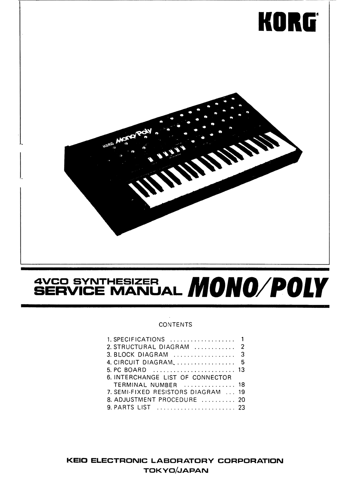 Korg MONOPOLY SERVICE MANUAL