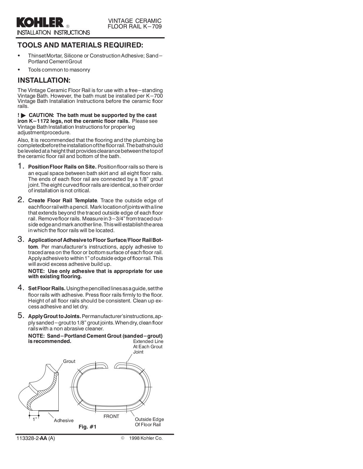 Kohler K709W Installation Manual