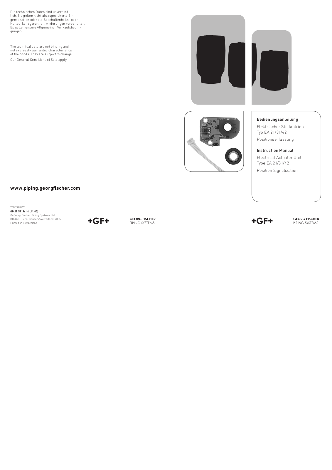 Georg Fischer Position Sensor Operating Manual