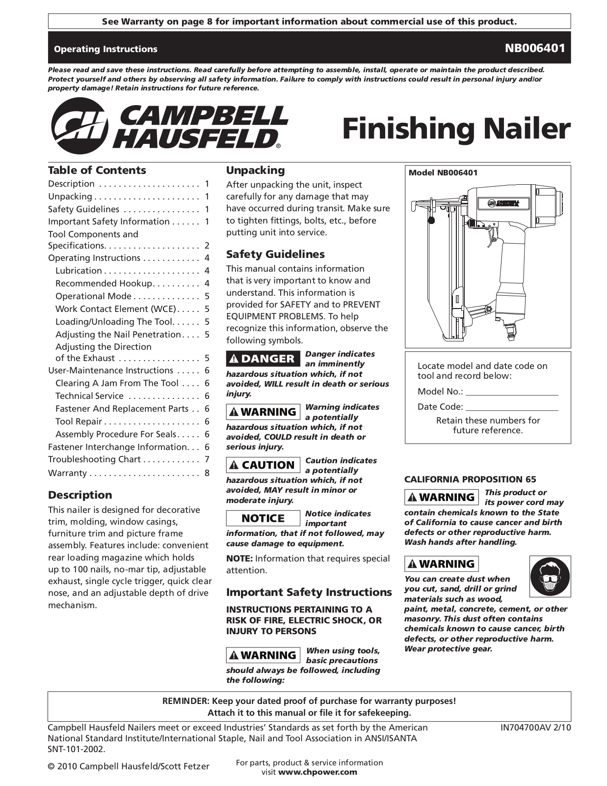 Campbell Hausfeld IN704700AV User Manual