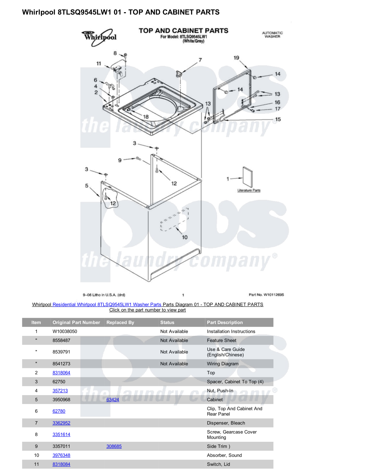 Whirlpool 8TLSQ9545LW1 Parts Diagram