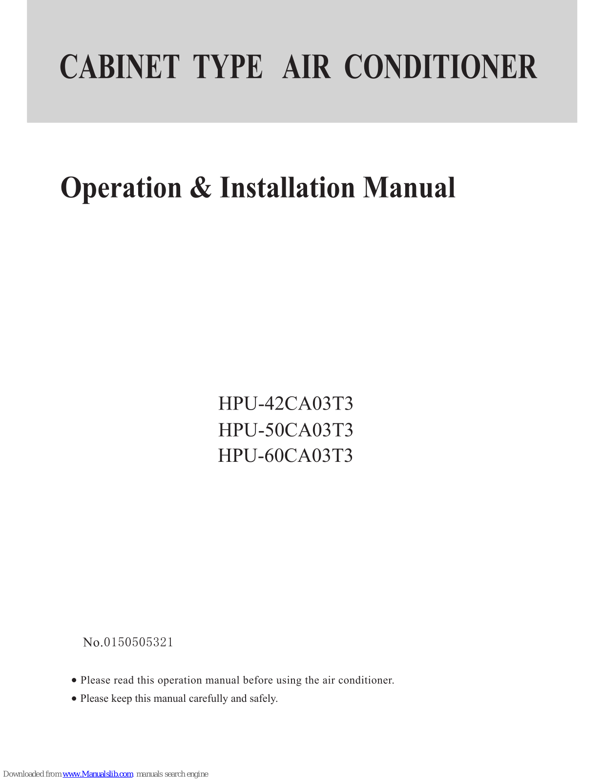 Haier HPU-42CA03T3, HPU-50CA03T3, HPU-60CA03T3 Operation & Installation Manual