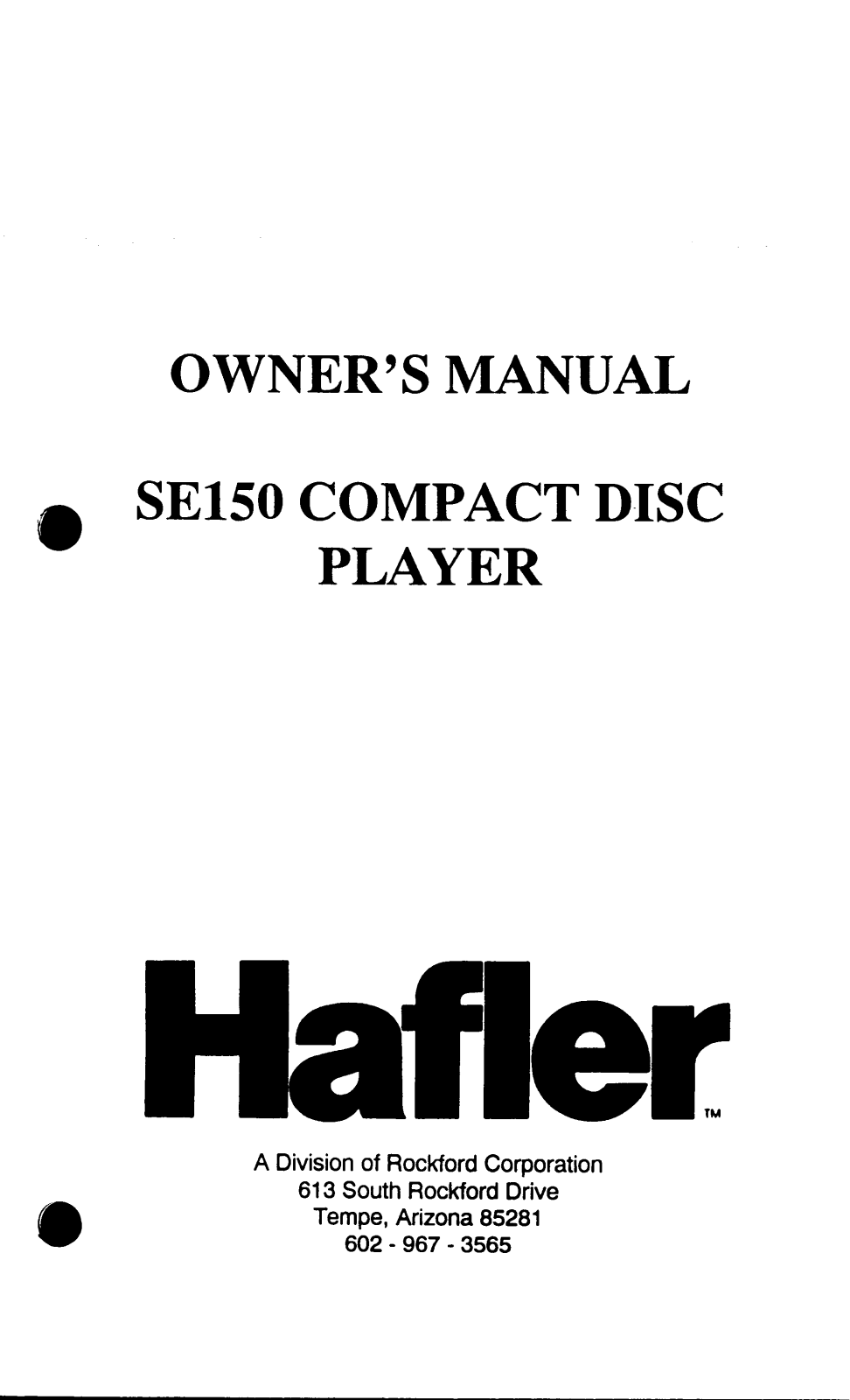 Hafler SE-150 Owners manual