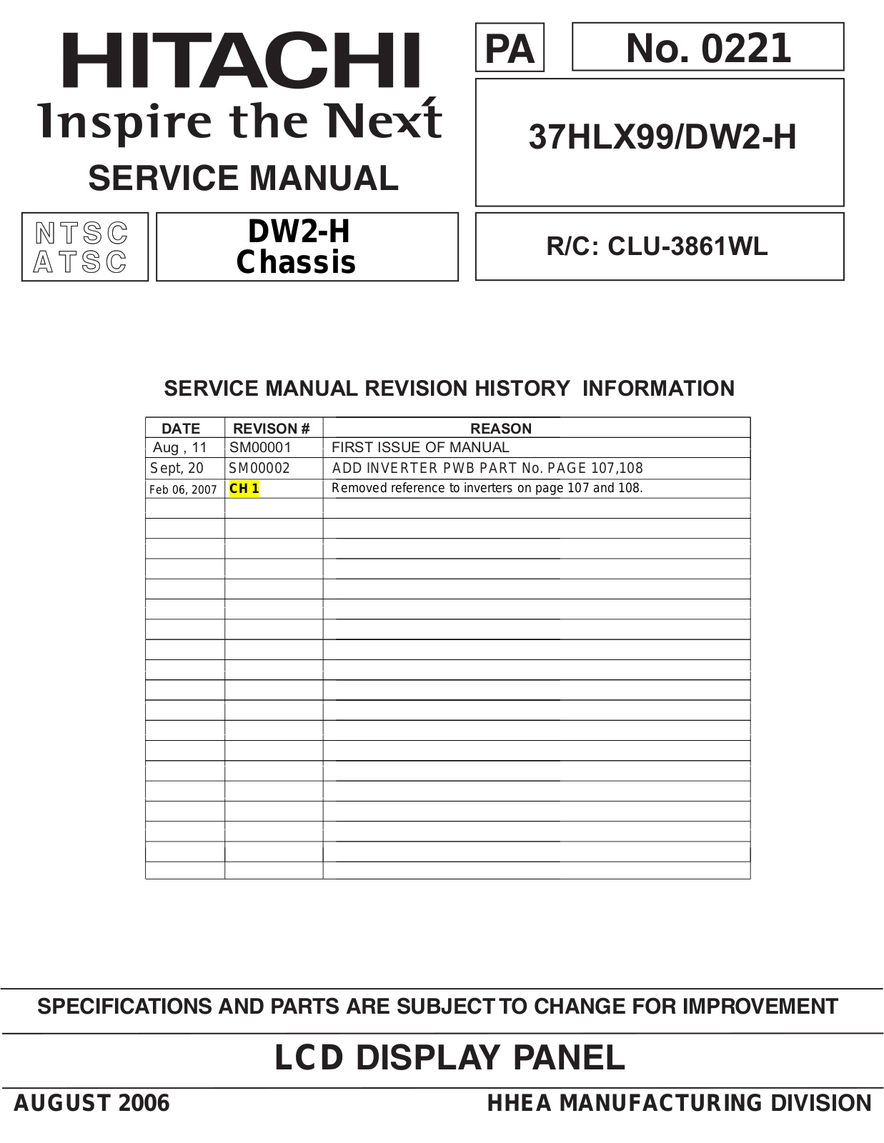 Hitachi 37HLX99 Schematic