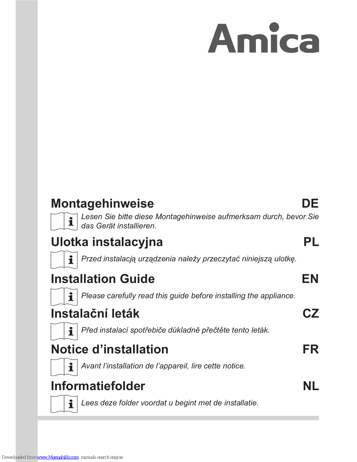 Amica BK309.3, EKGC 16167, BC271.3, BZ221.3, EKGC 16166 Installation Manual