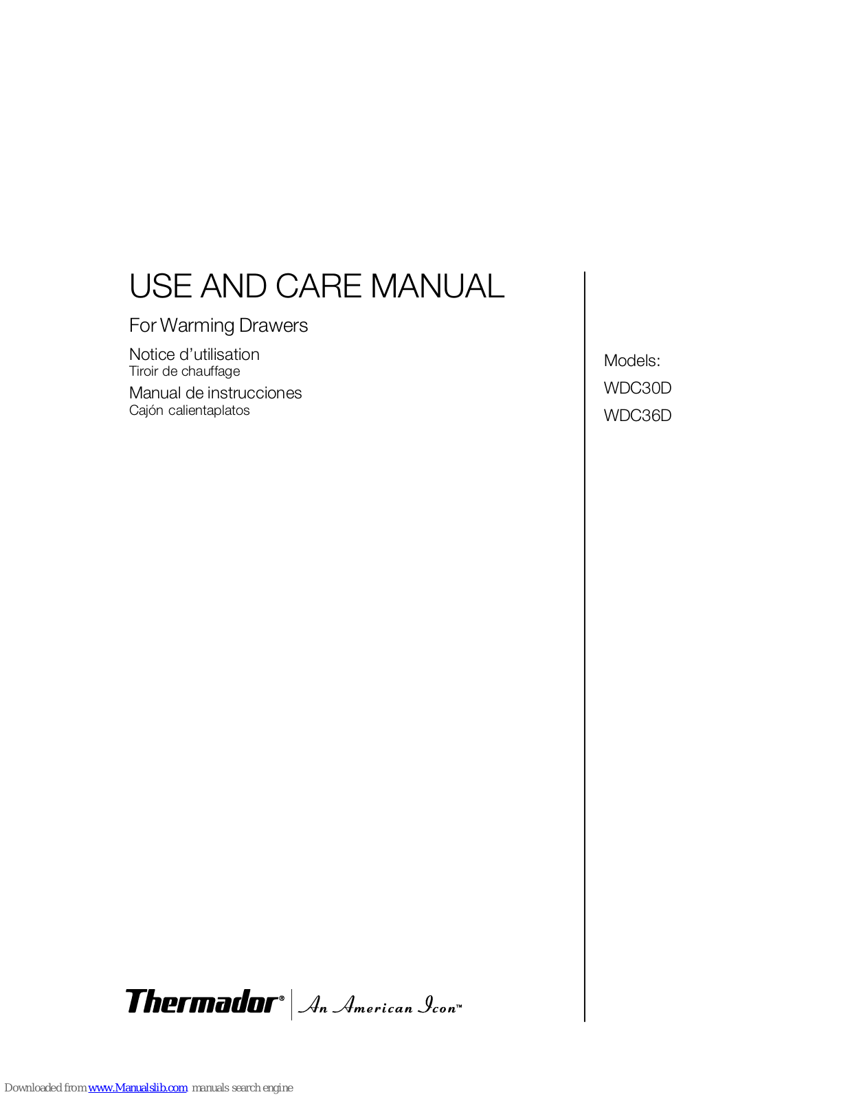 Thermador WDC30D, WDC36D Care And Use Manual