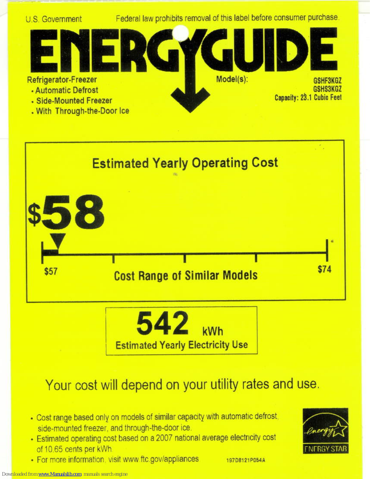 GE GSHS3KGZSS, GSHF3KGZ, GSHS3KGZ Energy Manual