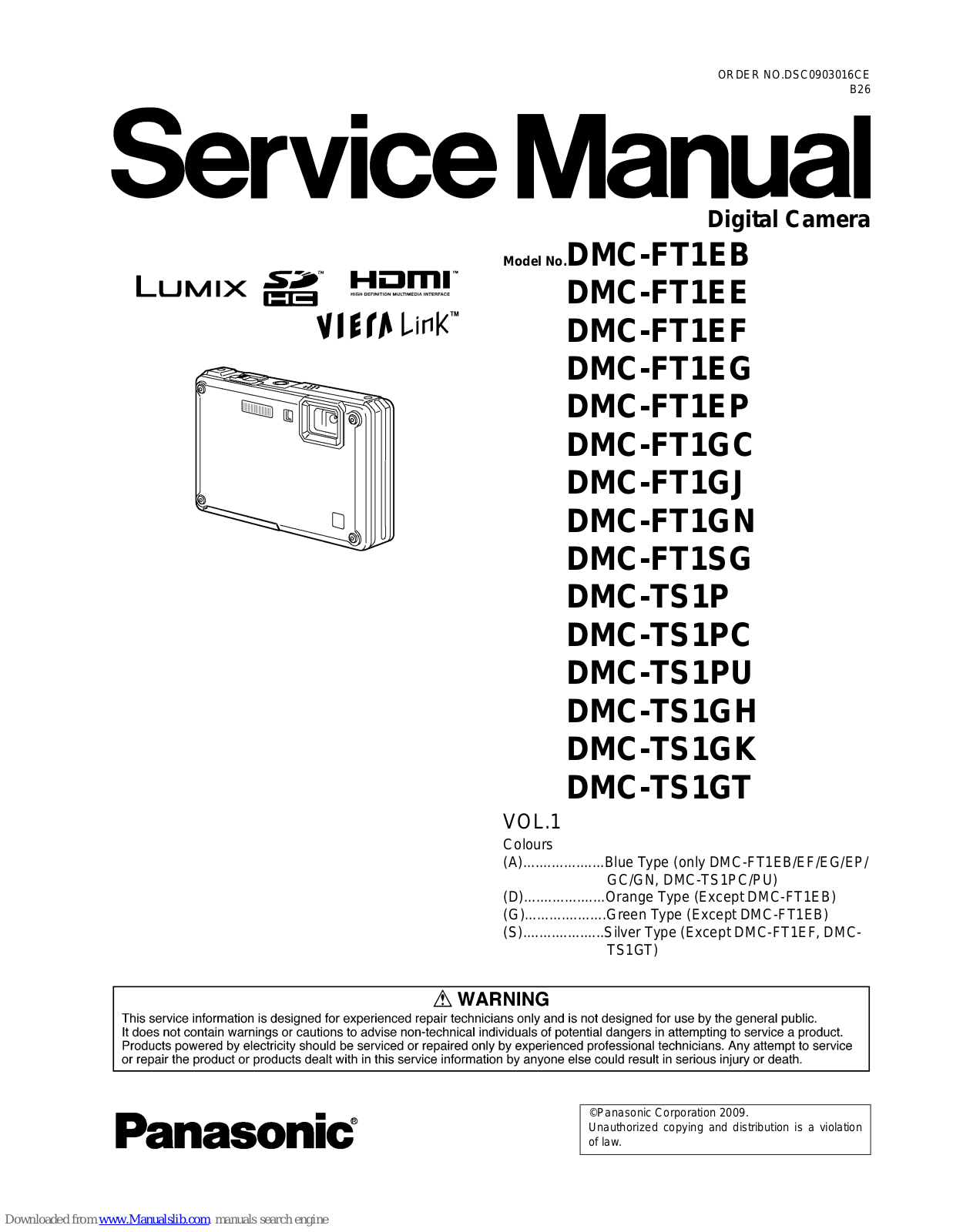 Panasonic DMC-FT1EF, DMC-FT1EE, DMC-FT1GJ, DMC-FT1SG, DMC-FT1GN Service Manual