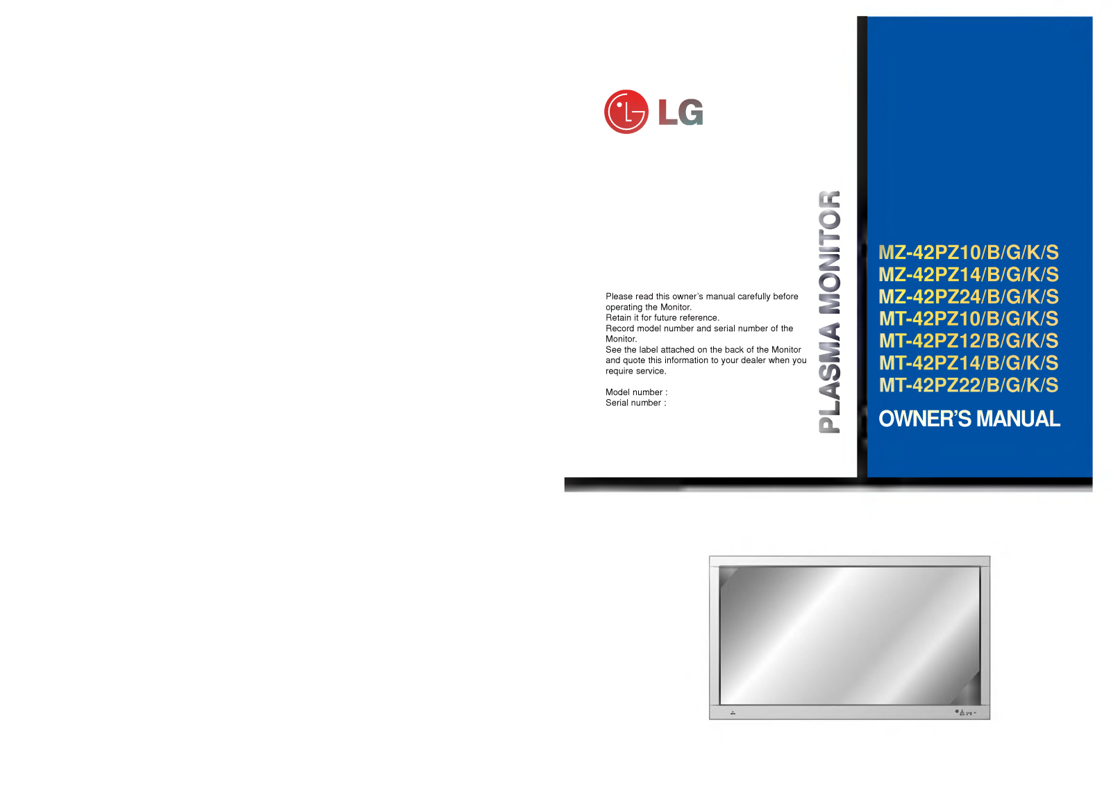 LG MT-42PZ12H Owner’s Manual