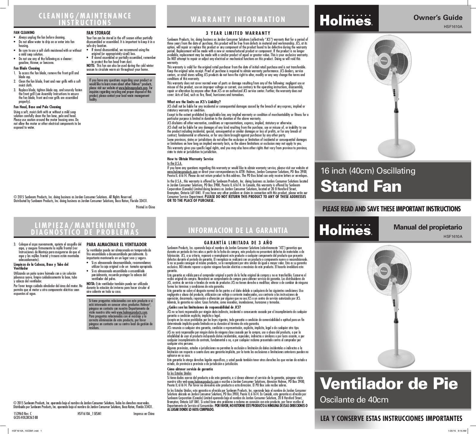 Holmes HSF1610A User Manual