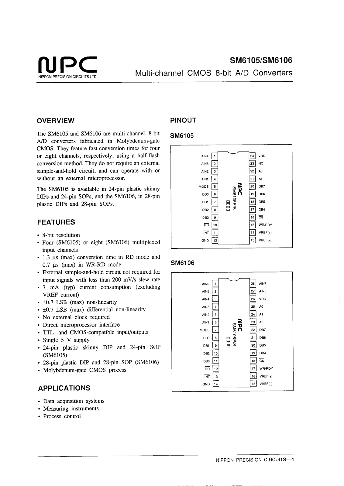 NPC SM6105P, SM6105S, SM6106P, SM6106S Datasheet