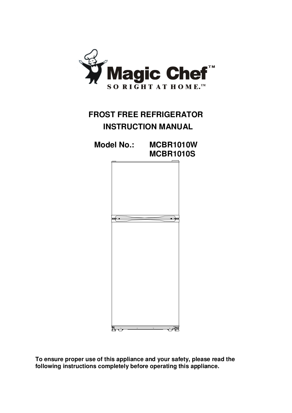 Magic Chef MCBR1010W, MCBR1010S User Manual