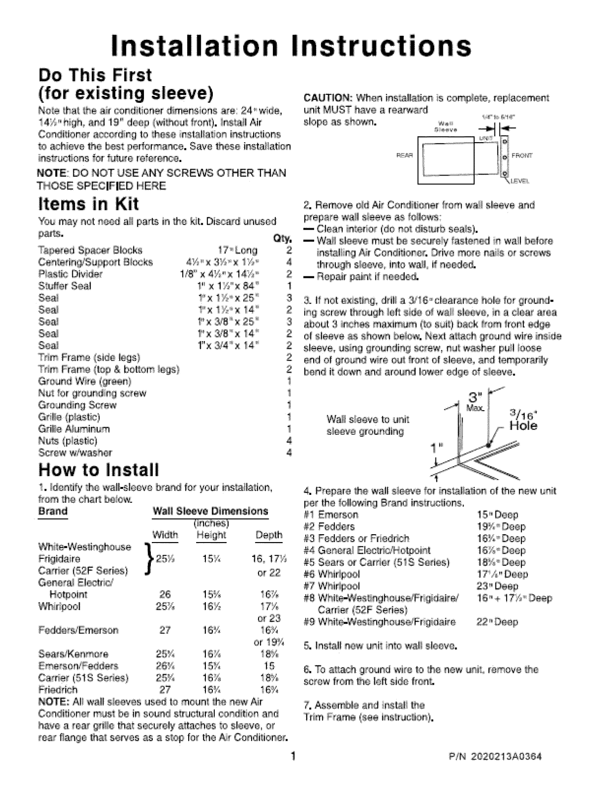 Frigidaire CAHWE12ERB, CAHWE12ERA, FAH08ES1TA, FAH08ES1TB, FAH10ES2TA Installation Guide - ManualMachine.com