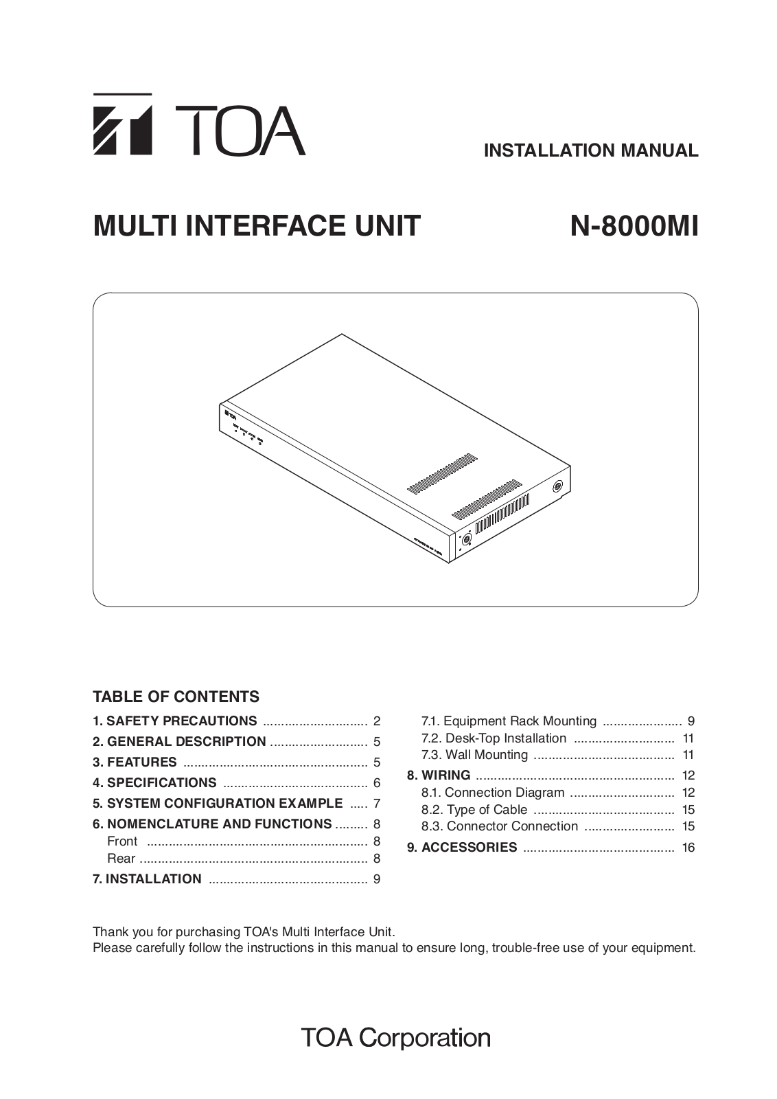 Toa N-8000MI User Manual