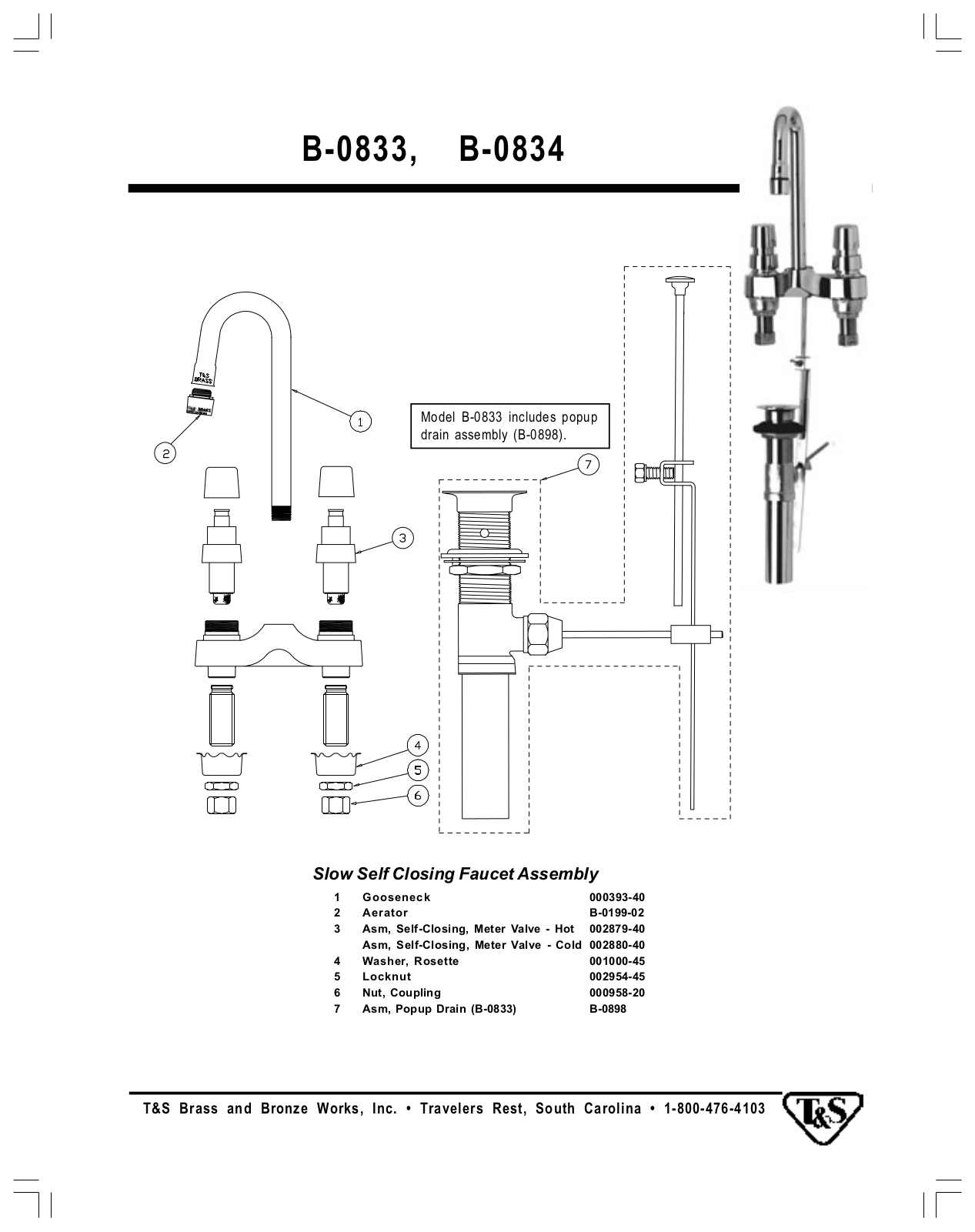 T&S Brass Manuals B-0833 Parts List