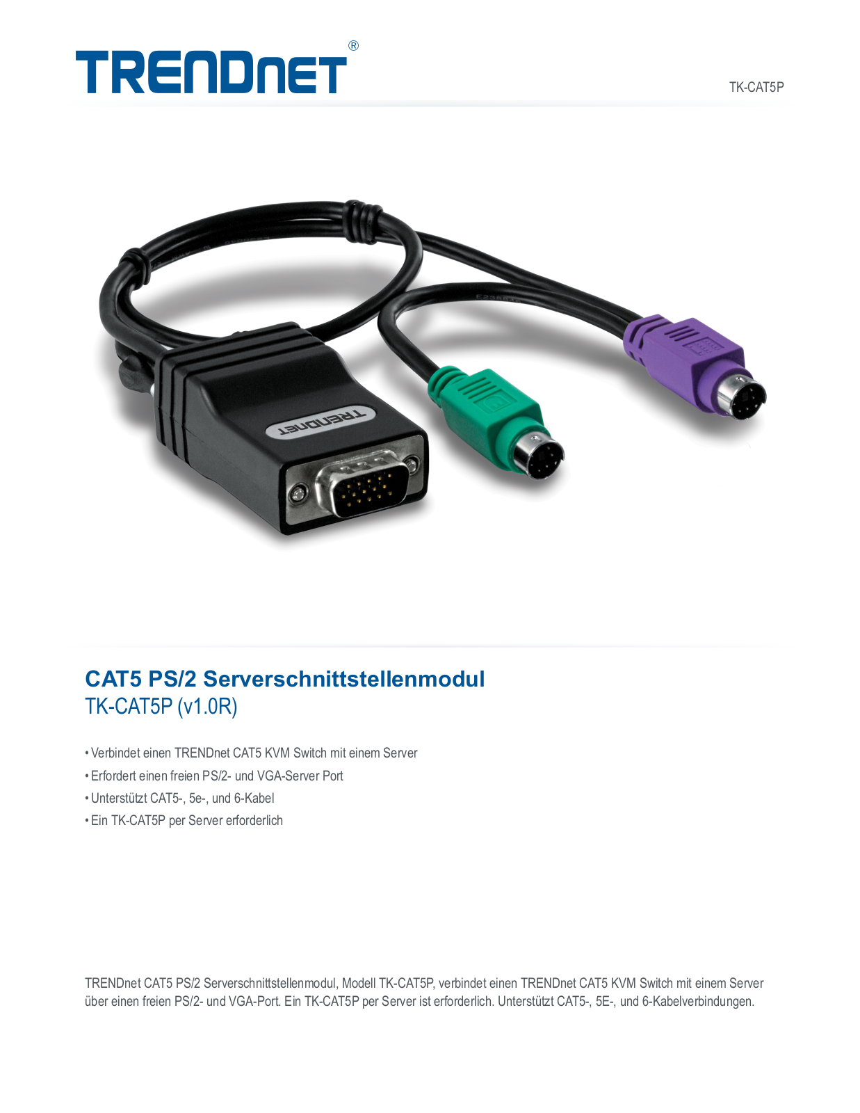 Trendnet TK-CAT5P Datasheet