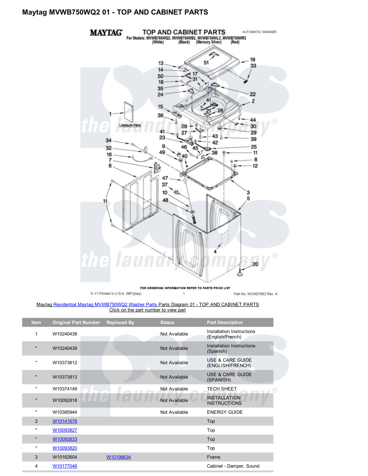 Maytag MVWB750WQ2 Parts Diagram