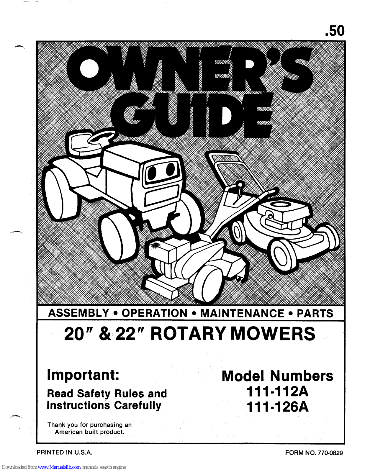 MTD 111-112A, 111-126A Owner's Manual