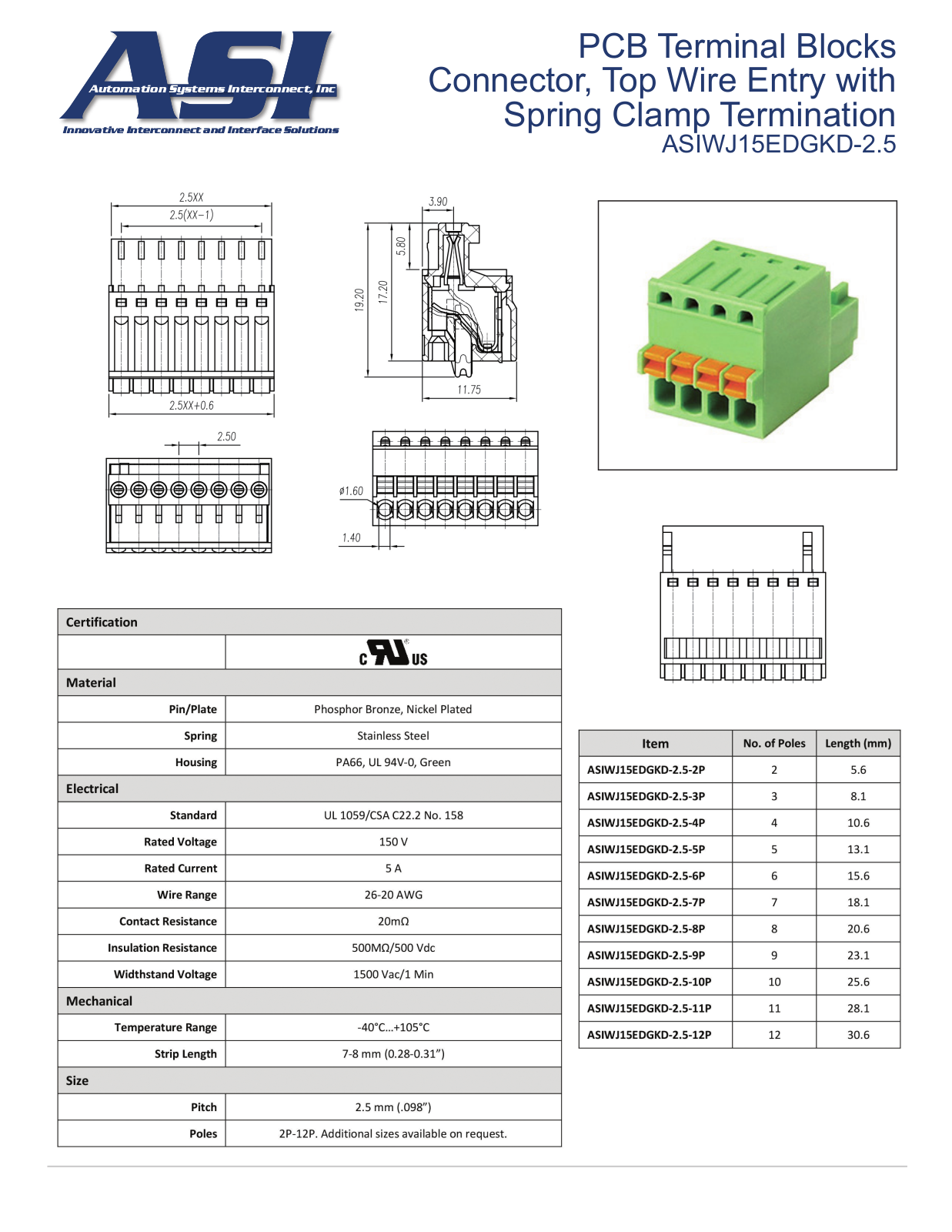 ASI-Automation Systems Interconnect ASIWJ15EDGKD-2.5 Data Sheet