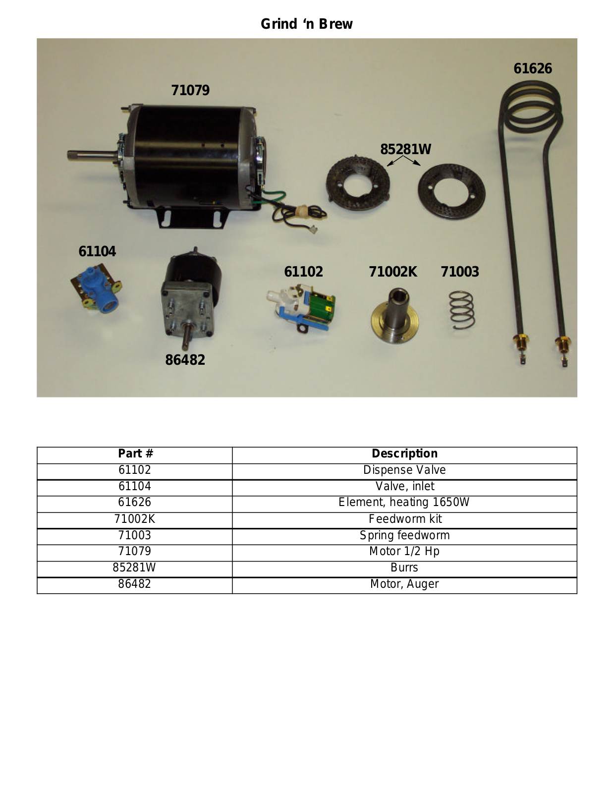 American Metal Ware GRIND N BREW Parts List