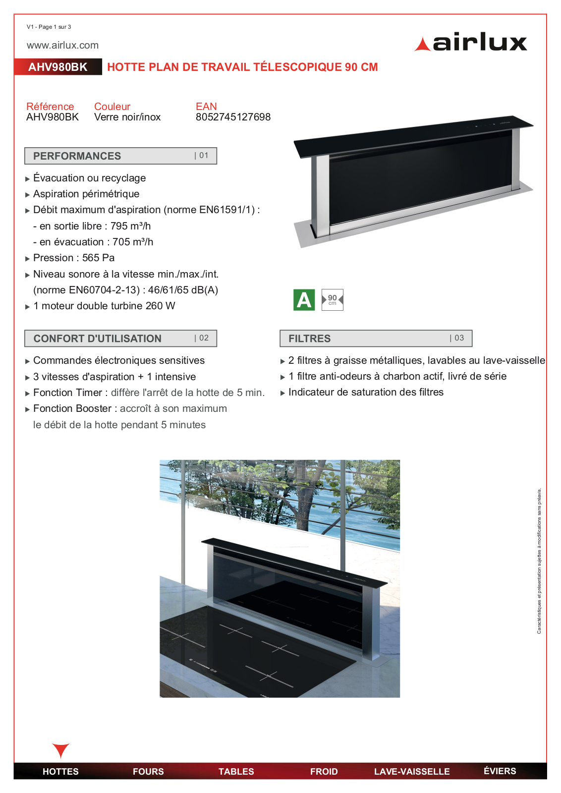 Airlux AHV980BK product sheet