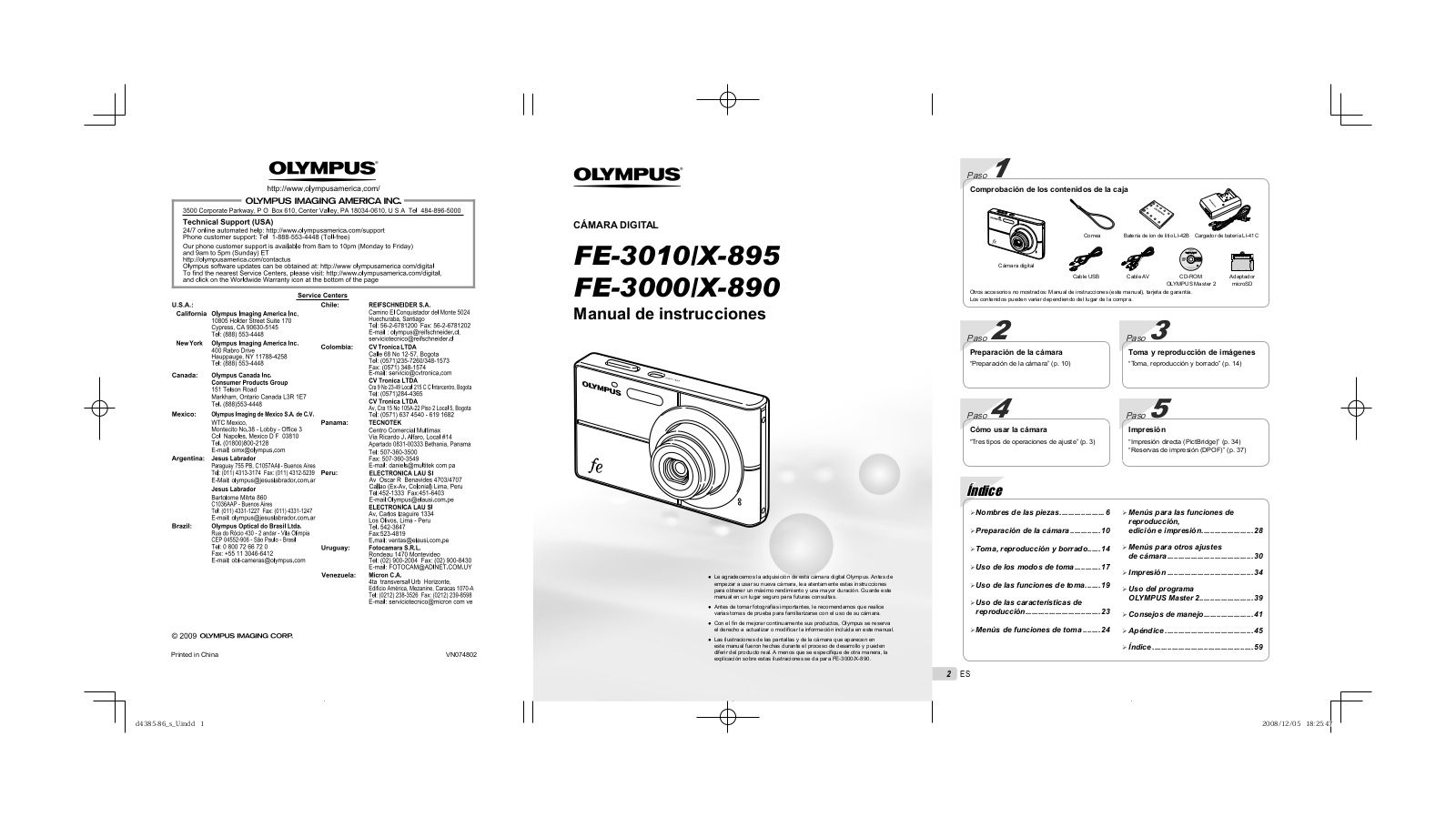 Olympus FE 3010 - Digital Camera - Compact, FE 3000 - Digital Camera - Compact, FE 3010, FE 3000, X-895 Manual De Instrucciones