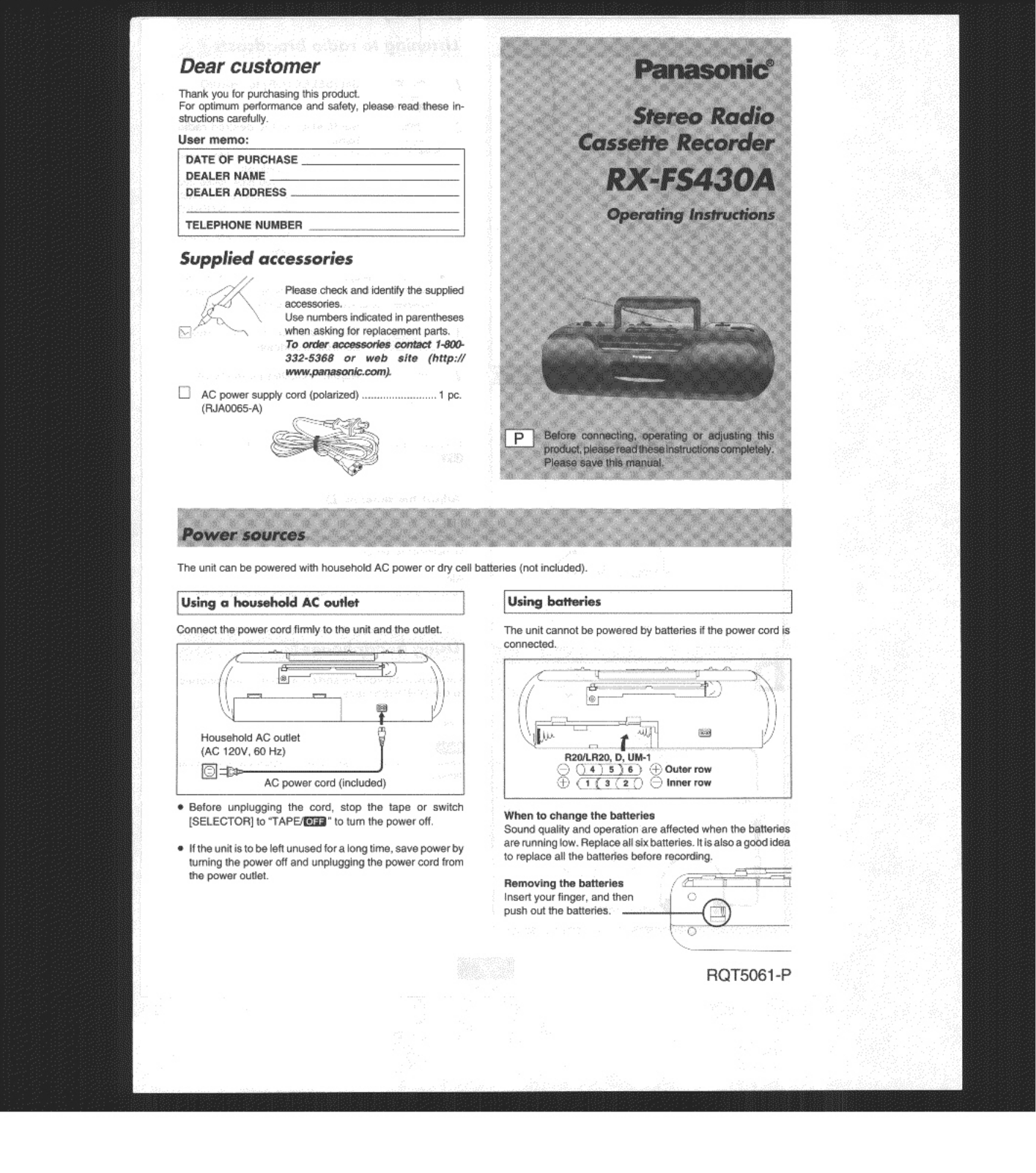 Panasonic RX-FS430A User Manual