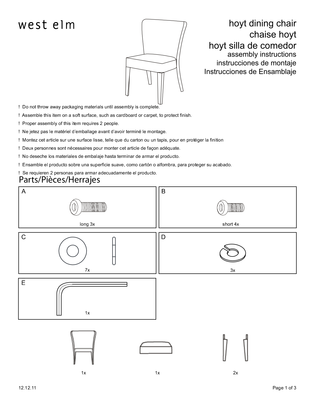 West Elm Hoyt Dining Chair Assembly Instruction