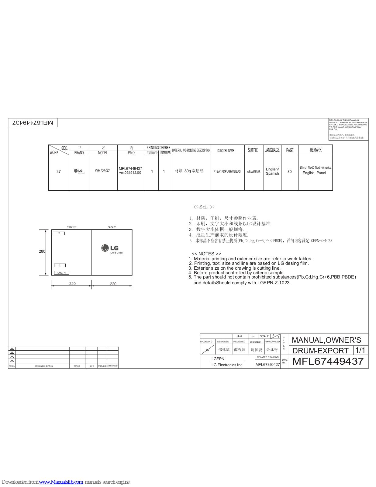 LG WM2250C Series Schematic Diagram