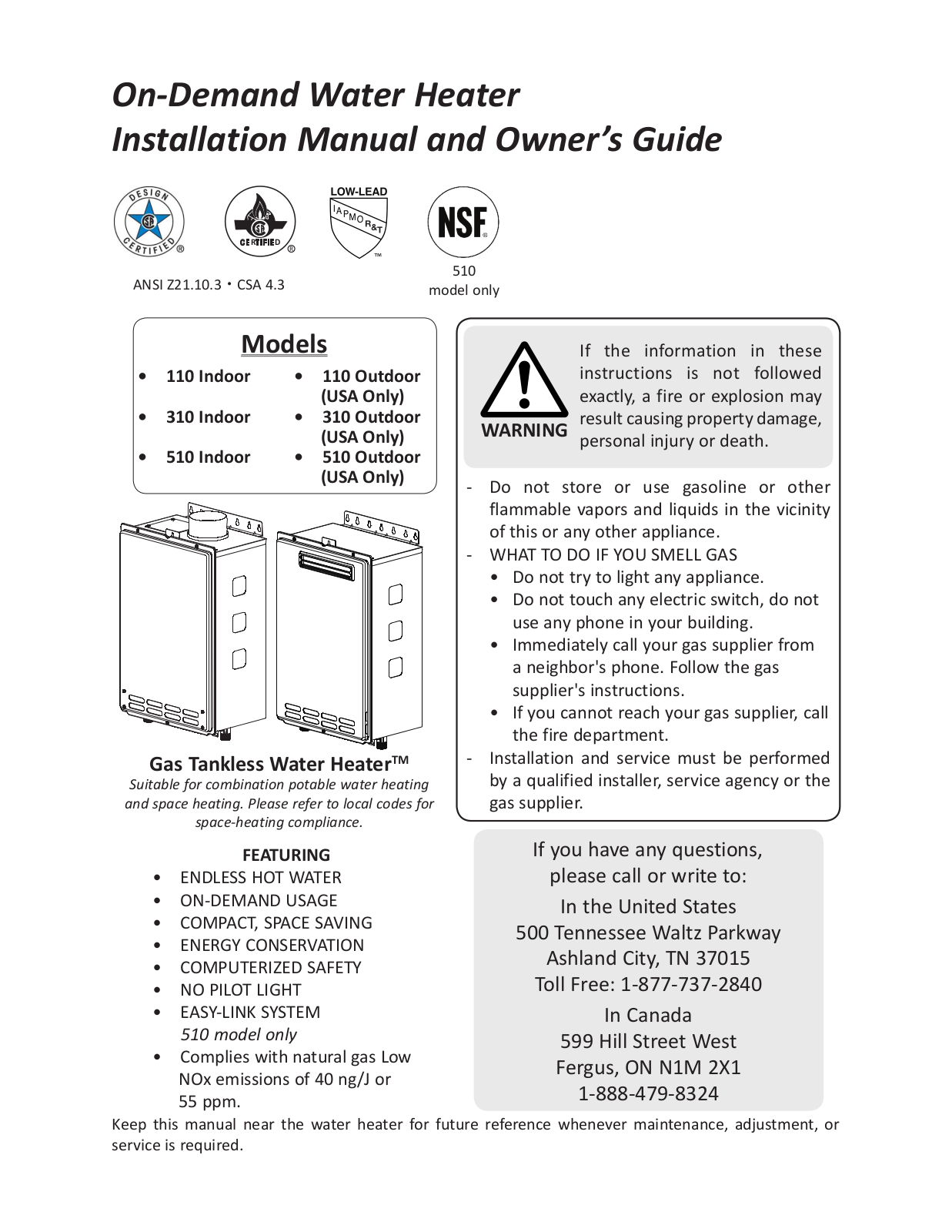 On-Demand 110 Indoor, 310 Indoor, 510 Indoor Installation Manual