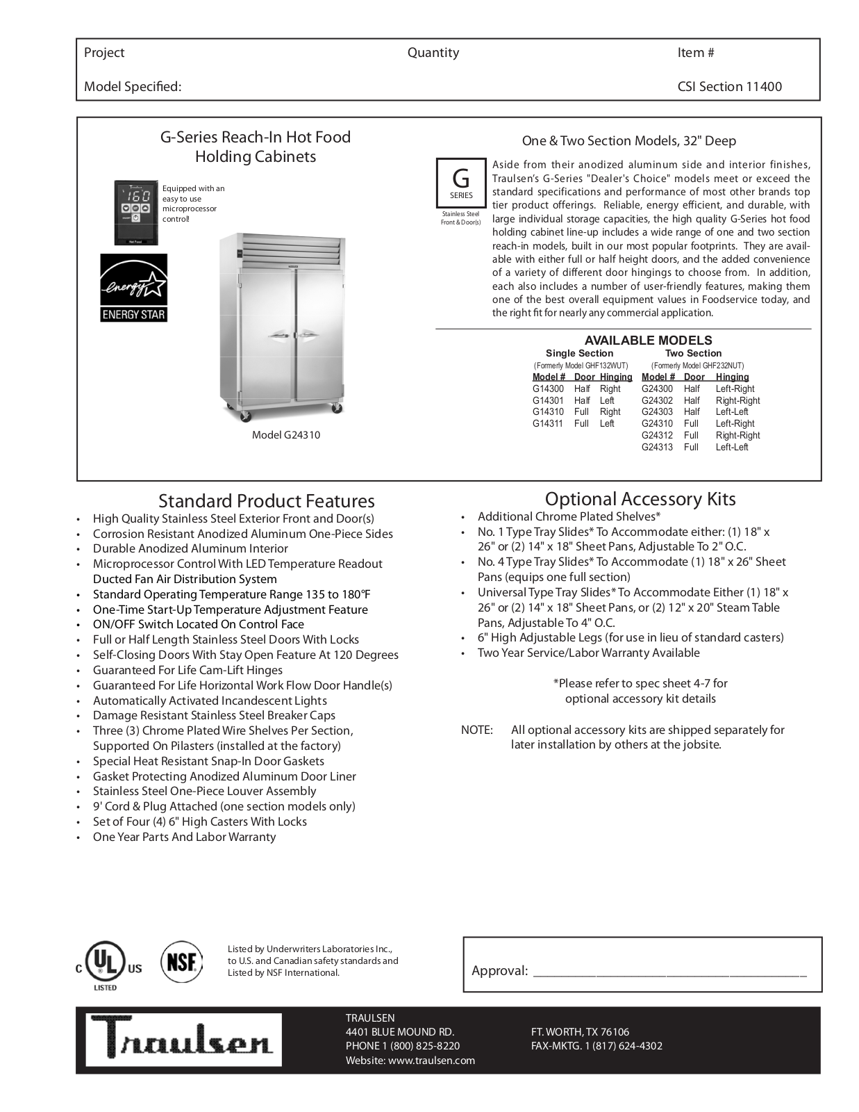 Mannhart G24310 Specifications