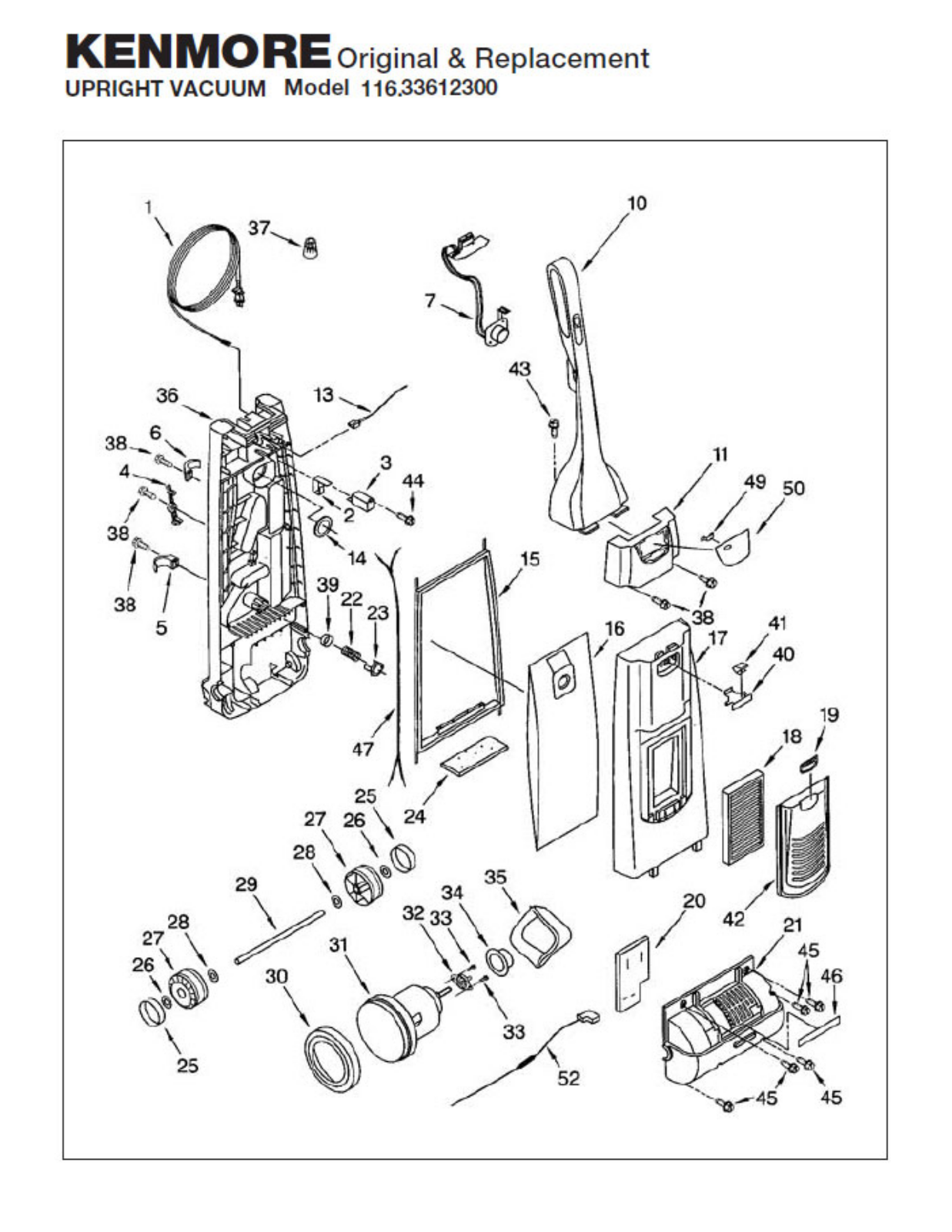 Kenmore 116.33612300 Parts List