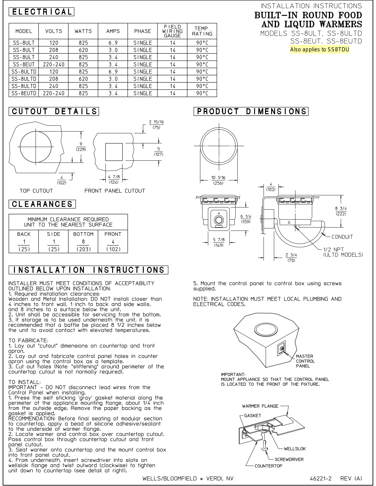 Wells SS-8EUTD Installation  Manual