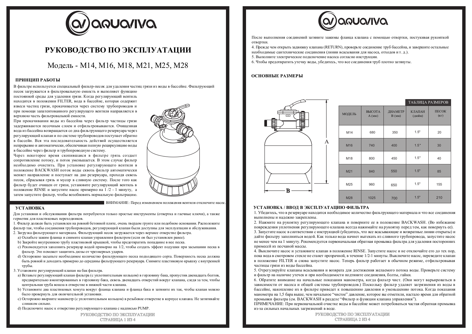 Aquaviva М14, М16, М18, М21, М25 User guide - ManualMachine.com