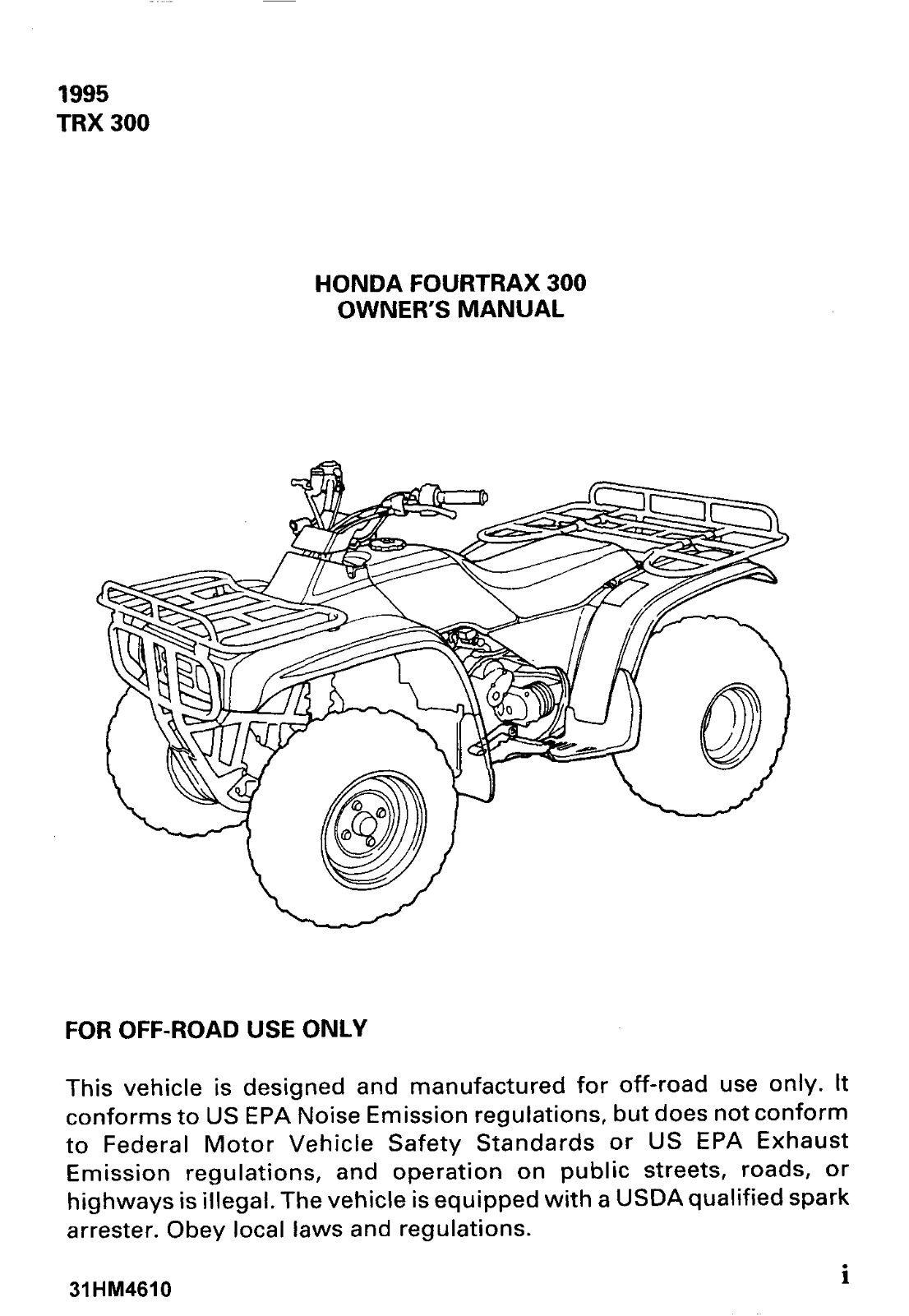 Honda TRX300 1995 Owner's Manual