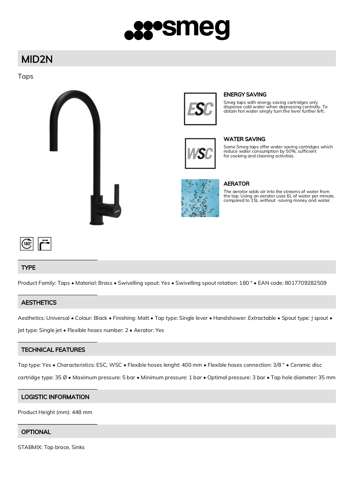 Smeg MID2N Technical sheet