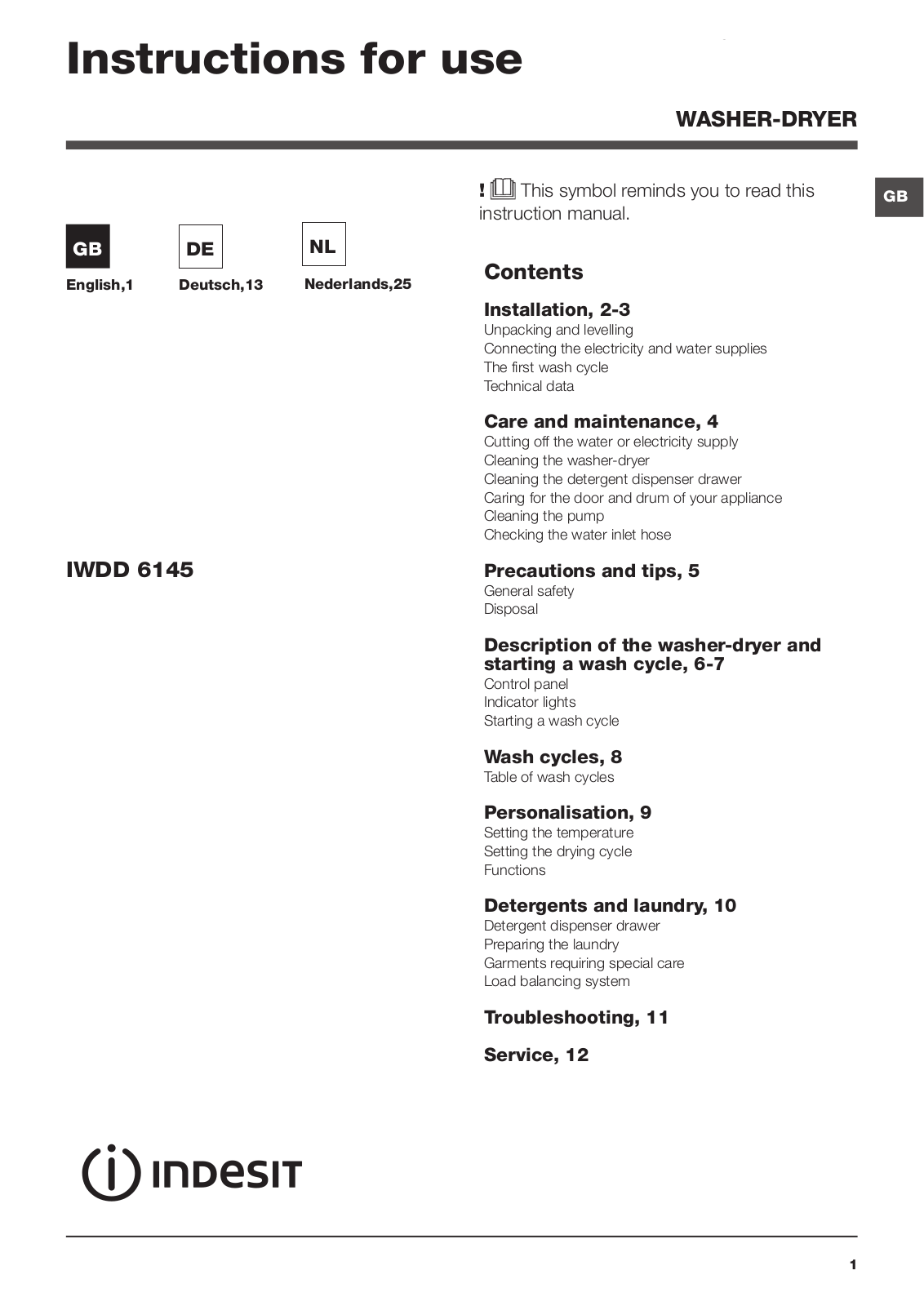 Indesit IWDD 6145 EU Operating Instructions