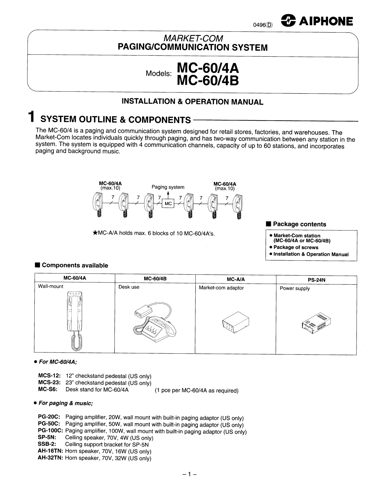 Aiphone MC-60-4A, MC-60-4B User Manual