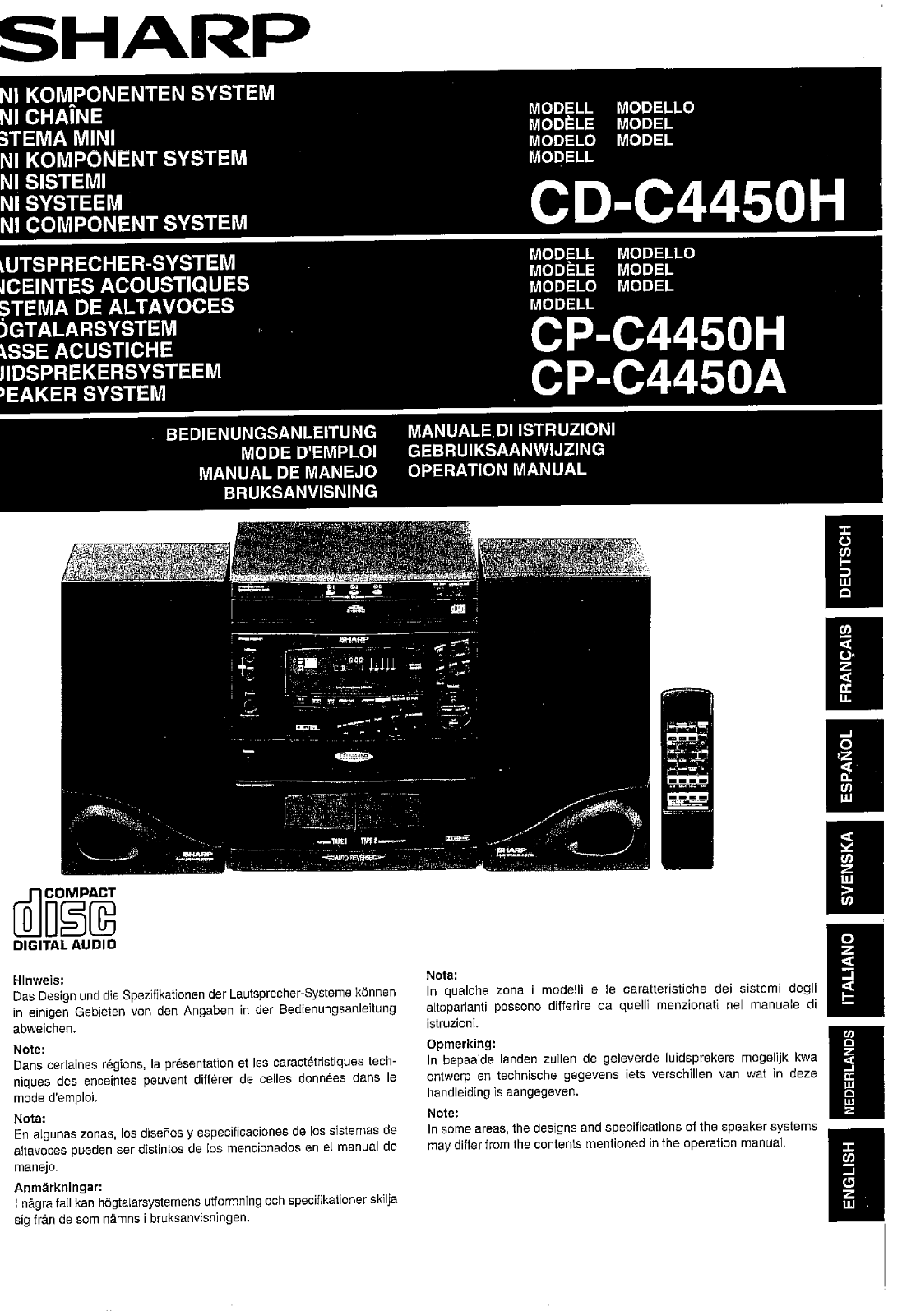 Sharp CP-C4450H, CP-C4450A, CD-C4450H Manual