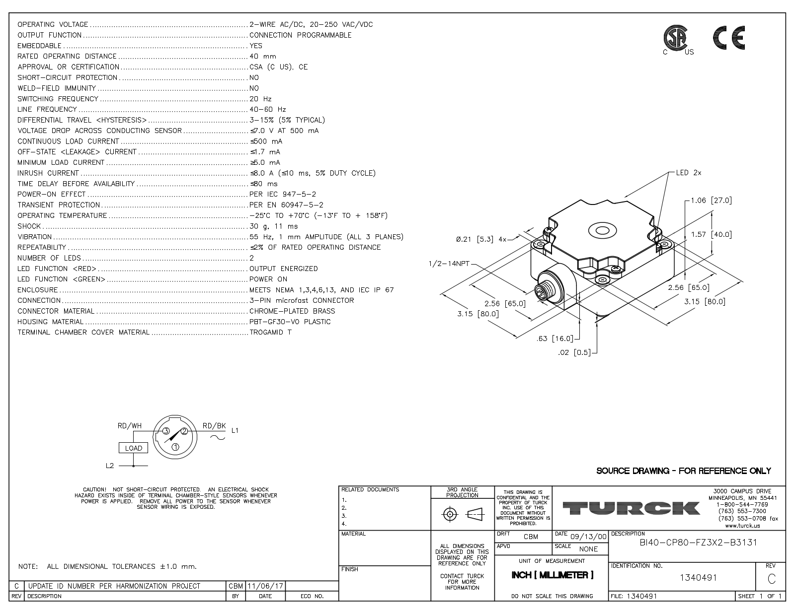 Turck BI40-CP80-FZ3X2-B3131 Data Sheet