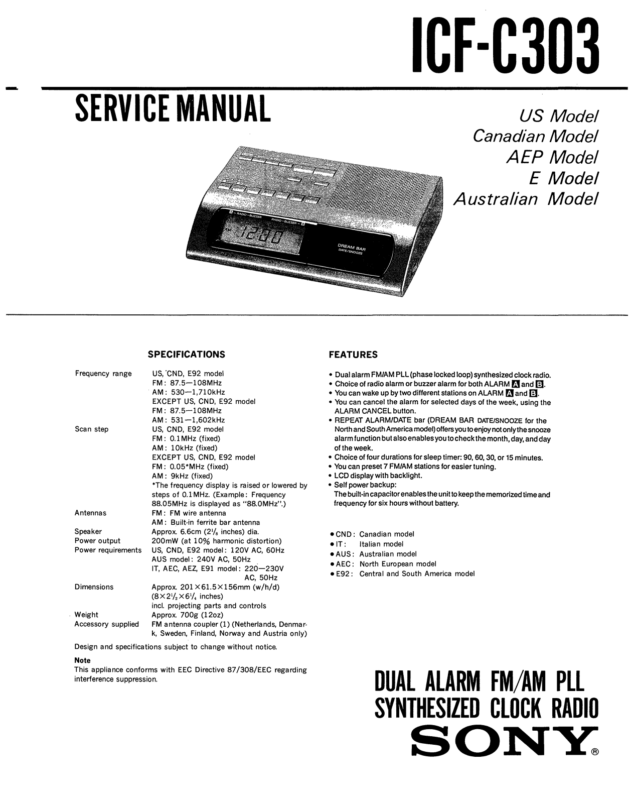 Sony ICFC-303 Service manual